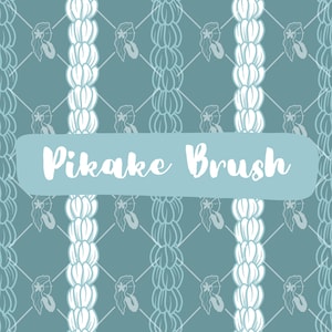 May include: A seamless pattern of white pikake flowers on a light blue background. The text "Pikake Brush" is centered in the middle of the image.