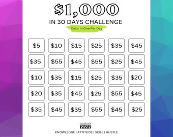 Money Saving Challenge Printable | Save 1000 in 30 Days! | Savings Tracker | Savings Planner