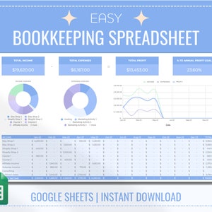 Simple Bookkeeping Spreadsheet for Google Sheets, Small Business Bookkeeping Spreadsheet, Income and Expense Tracker, Accounting Spreadsheet
