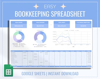 Simple Bookkeeping Spreadsheet for Google Sheets, Small Business Bookkeeping Spreadsheet, Income and Expense Tracker, Accounting Spreadsheet