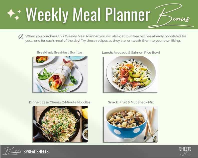 Weekly Meal Planner Spreadsheet Template for Google Sheets Etsy Weekly Meal Planner Spreadsheet Template for Google Sheets Etsy