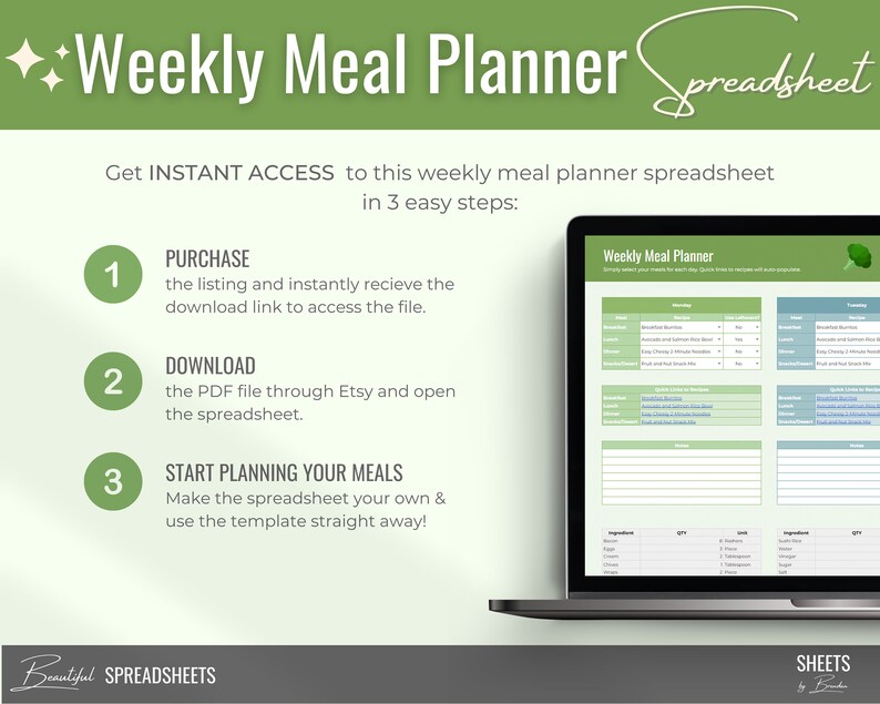 Weekly Meal Planner Spreadsheet Template for Google Sheets, Meal ...