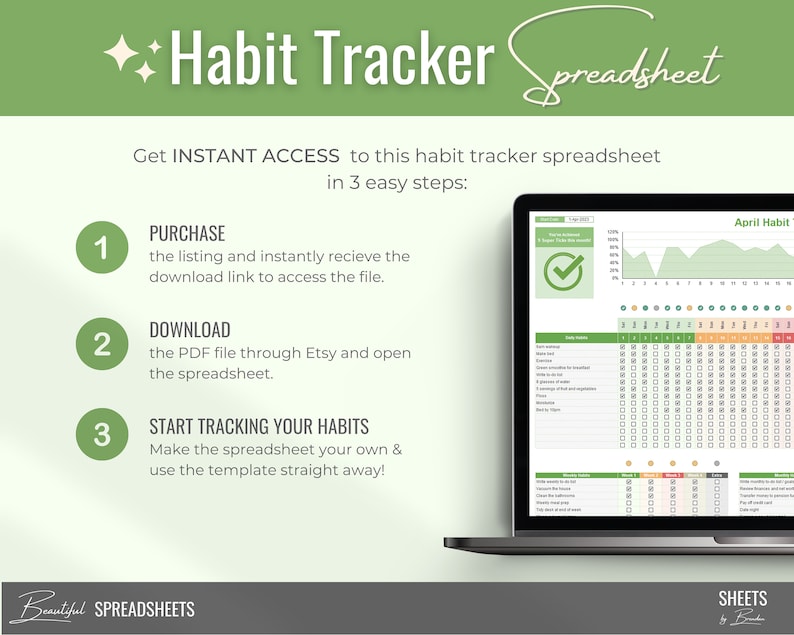 2023 Habit Tracker EXCEL Spreadsheet Template, Goal Planner, Habit Tracker Printable, Daily