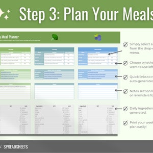 Weekly Meal Planner Spreadsheet Template for Google Sheets, Meal