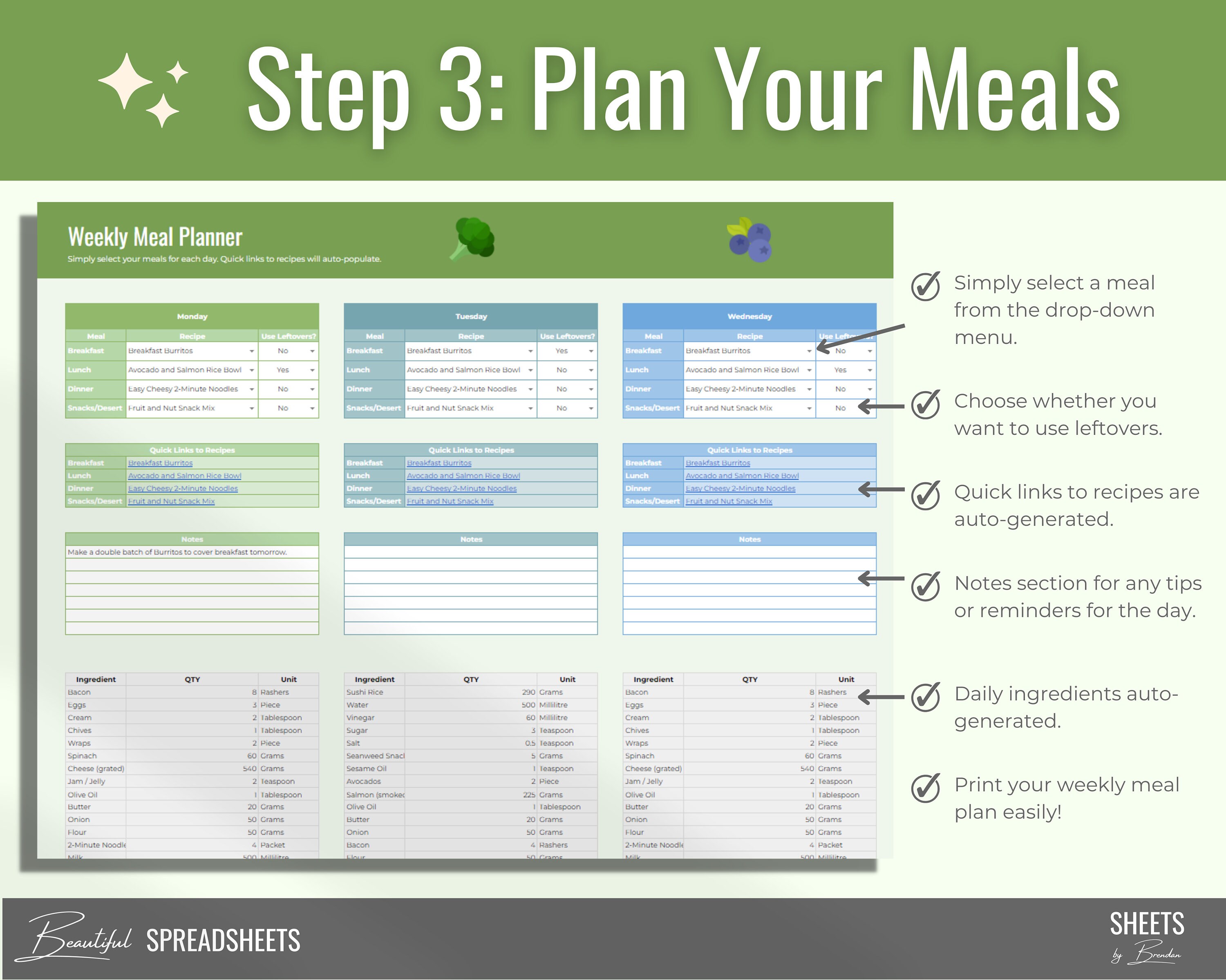 Weekly Meal Planner Spreadsheet Template for Google Sheets - Etsy