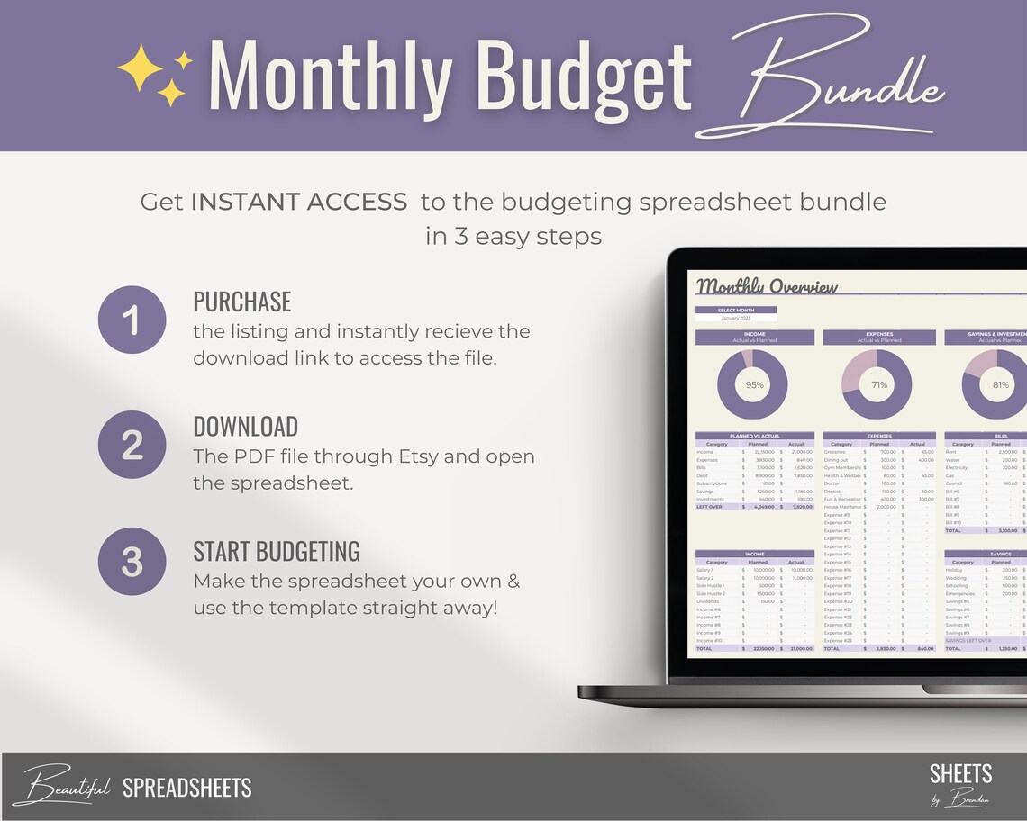 Monthly Budget Spreadsheet Template for Google Sheets - Etsy