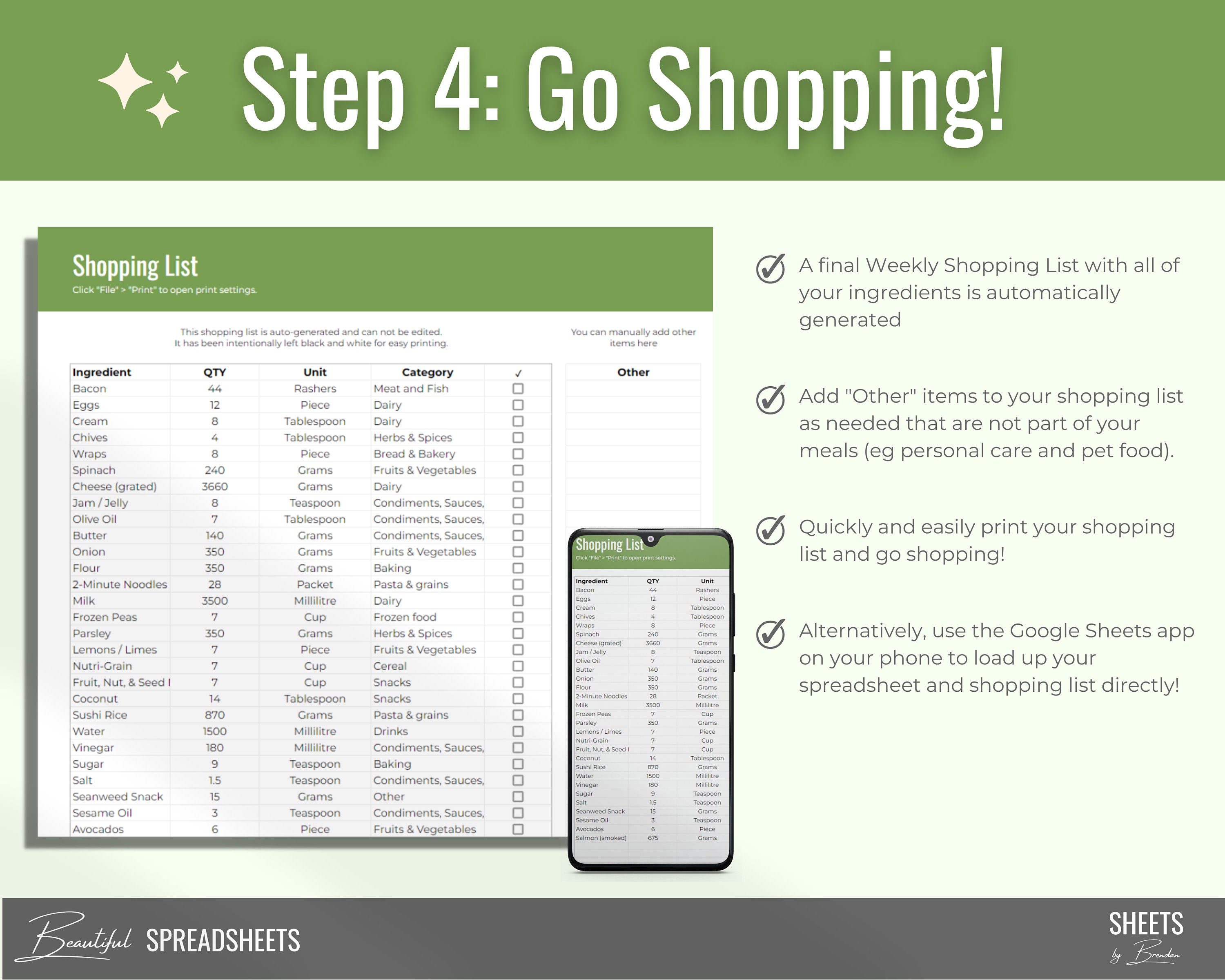 Weekly Meal Planner Spreadsheet Template for Google Sheets - Etsy