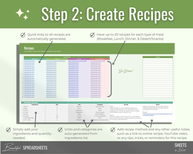 Weekly Meal Planner Spreadsheet Template for Google Sheets - Etsy
