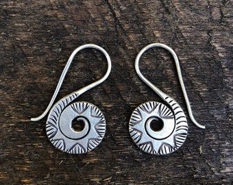 Etched Silver Spiral Earrings