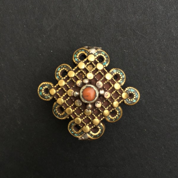 Endless Knot Symbol Bead 24mm Turquoise Coral Inlay