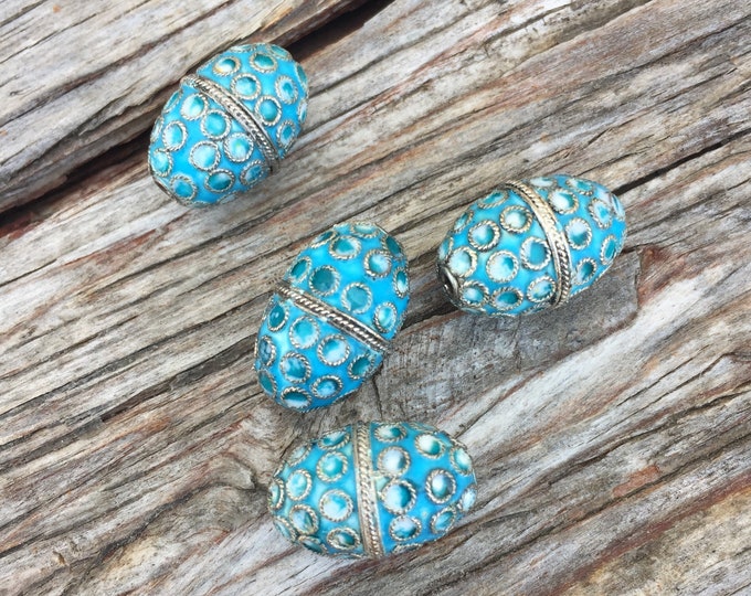 Four Pieces of Blue Cloisonne Beads Etsy