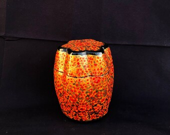 Handcrafted Papier-mâché Storage Boxes – Vine Print, Yellow Ochre