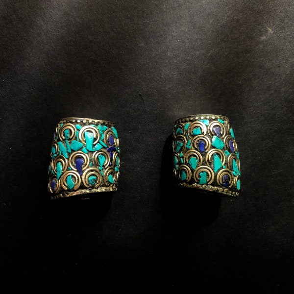 Pair Of Turquoise & Lapis Lazuli Inlay Bead