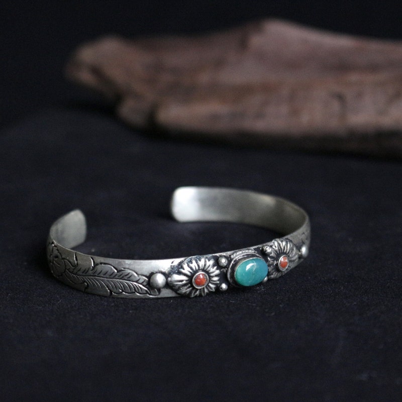 Turquoise Feather Cuff Bracelet - A Unique Statement Piece