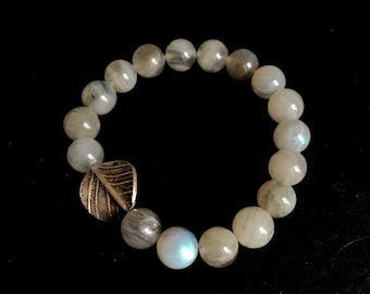 Pulsera elástica con cuentas de plata de labradorita