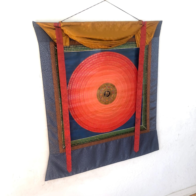 Om Mantra Thangka tibetano pintado a mano imagen 5