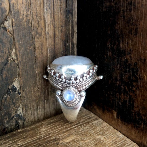Rainbow Moonstone Sterling Silver Saddle Ring - image 1