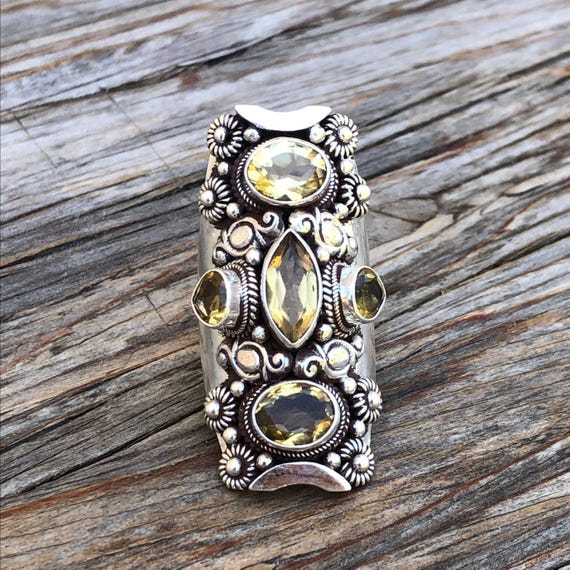 Faceted Citrin Saddle Ring