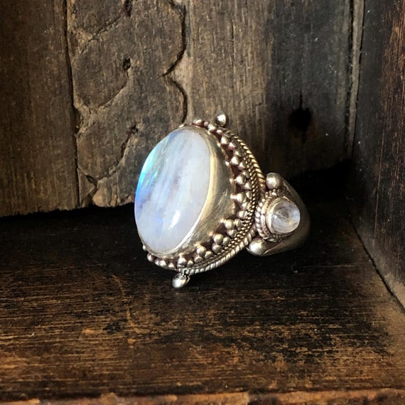 Rainbow Moonstone Sterling Silver Saddle Ring - image 8