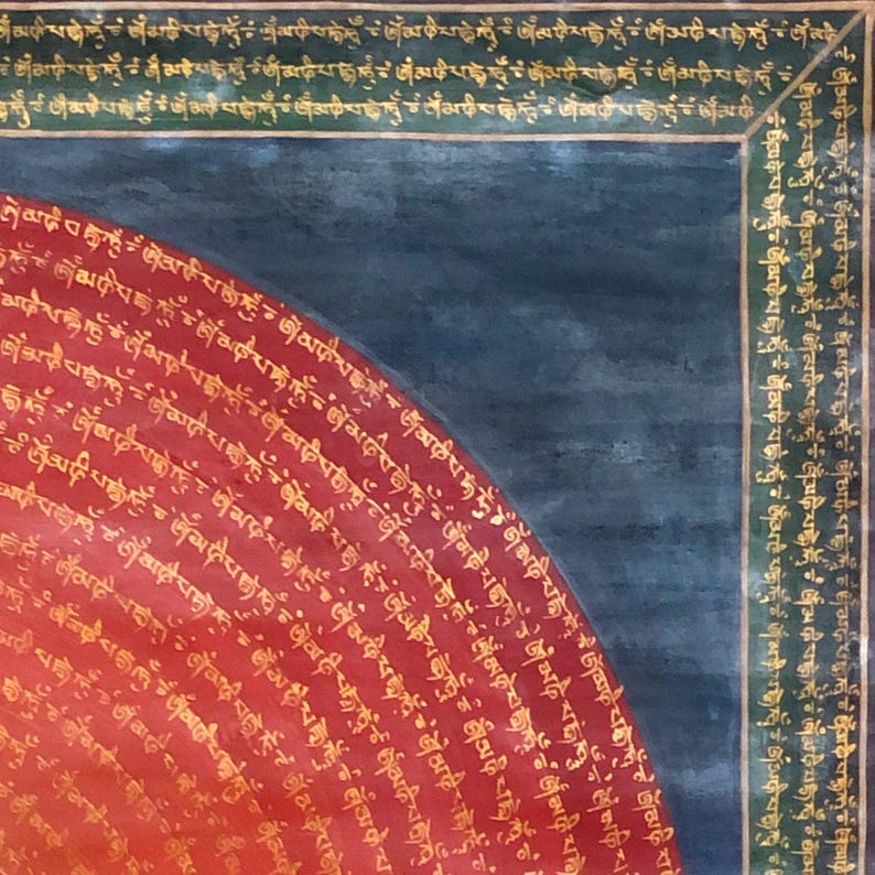 Om Mantra Thangka tibetano pintado a mano imagen 4