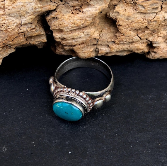 Blue Turquoise Silver Ring - image 1