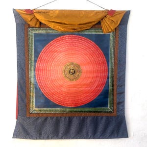 Om Mantra Thangka tibetano pintado a mano imagen 1