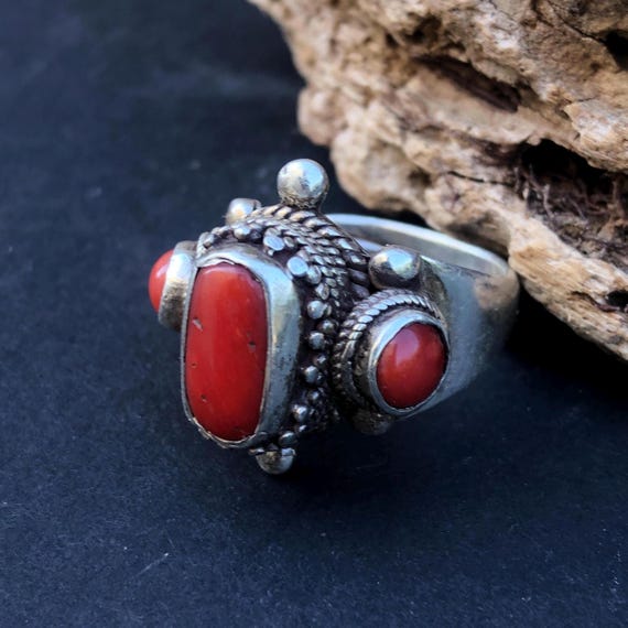 Multi Stone Coral Ring - Etsy Israel
