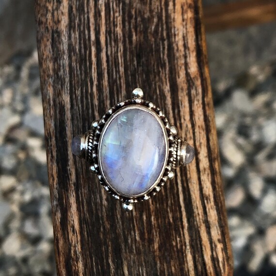 Rainbow Moonstone Sterling Silver Saddle Ring - image 5