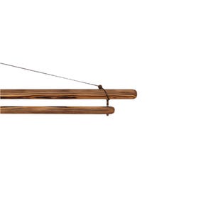 May include: Wooden poster hanger with a natural wood grain finish. The hanger consists of two horizontal wooden bars connected by a string for hanging. The wood has a warm, brown tone with darker grain patterns.