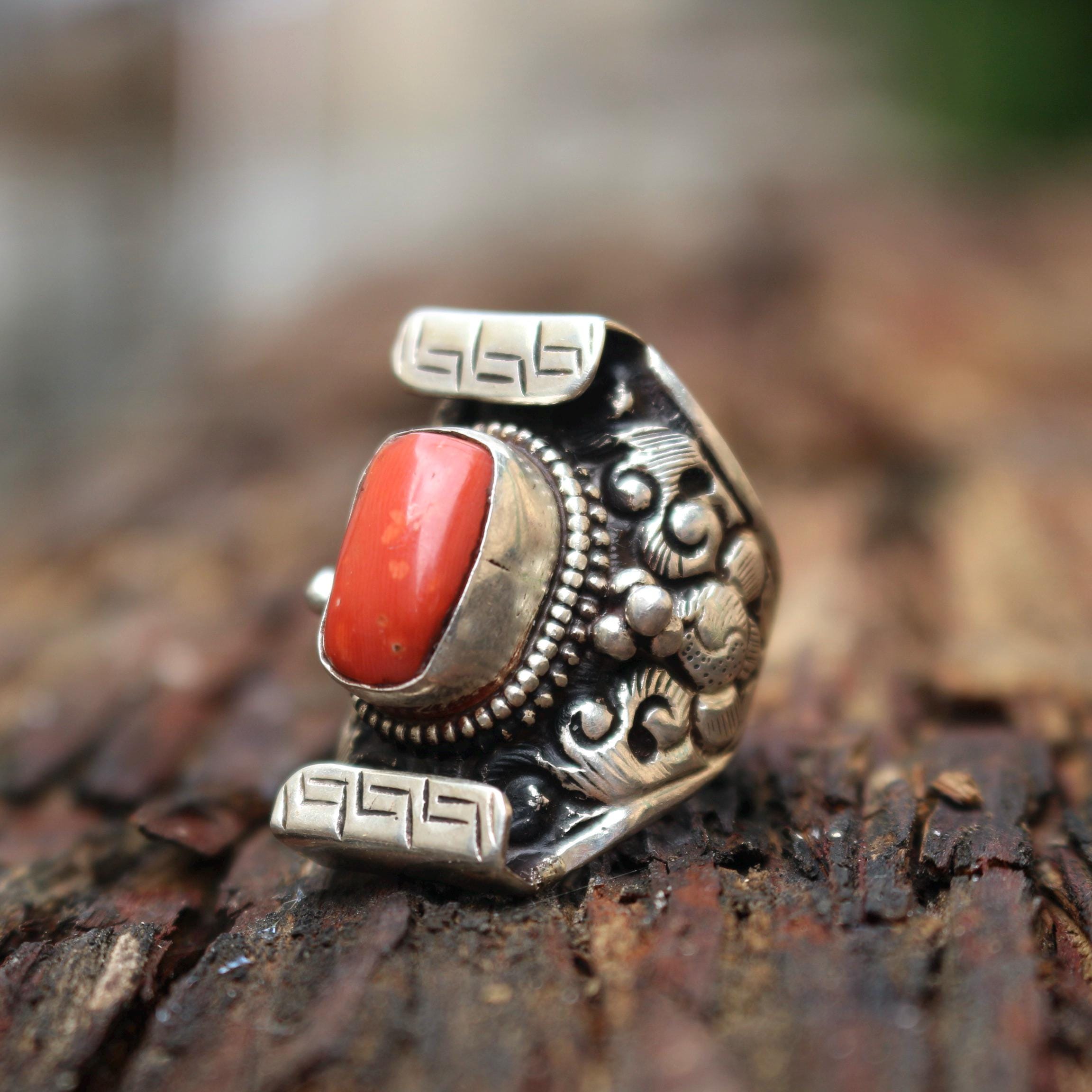 Tibetan Red Coral Saddle Ring - Etsy