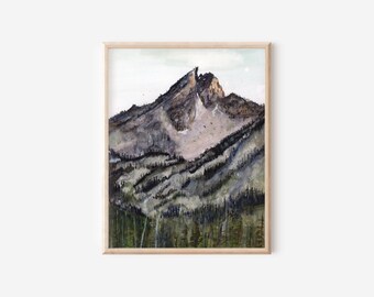 Bergschilderij - afdruk van berglandschap, bosprint, aquarellandschap, abstracte kunst