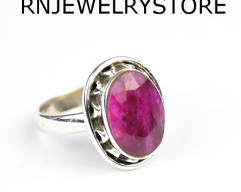 Handmade Dyed Ruby Sterling Silver Ring: Oval Boho Jewelry