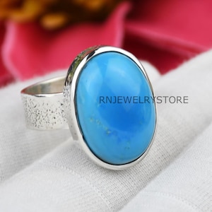 Oval Turquoise Ring: Handmade 925 Sterling Silver Boho Ring