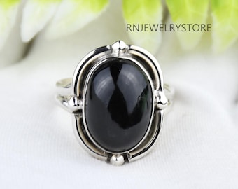 Handmade Black Obsidian Sterling Silver Ring: Oval Bezel Set