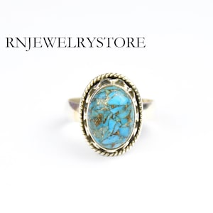 Copper Turquoise Ring: Sterling Silver Boho Statement Ring