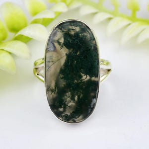 Genuine Moss Agate Ring, 925 Sterling Silver Ring, Moss Agate Ring, Engagement Ring, Gift For Her, Anniversary Ring, Statement Ring