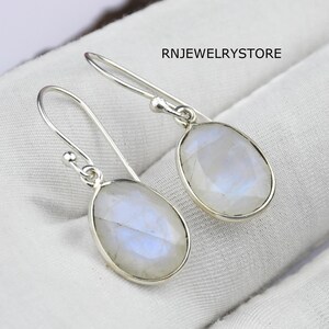 Sterling Silver Moonstone Drop Earrings: Minimalist Dangle Jewelry
