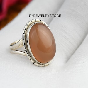 Handmade Peach Moonstone Ring: 925 Sterling Silver Designer Ring