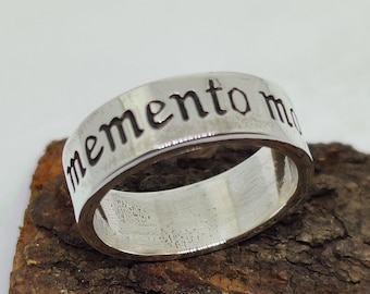 Engraved Sterling Silver Band Ring: Memento Mori Handmade Jewelry