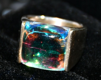 Rainbow Opalite Men&#39;s Ring: Handmade 925 Sterling Silver Jewelry