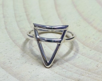 Sterling Silver Alchemy Triangle Ring: Boho Stacking Jewelry
