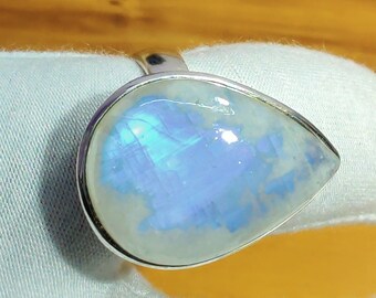 Sterling Silver Moonstone Ring: Handmade Pear Shape Gemstone Jewelry