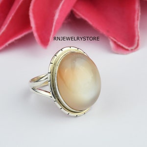 Peach Moonstone Ring: Handmade 925 Sterling Silver Gemstone