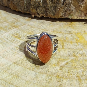 Handmade Marquise Sun Stone Ring: Sterling Silver Three-Layer Boho Ring