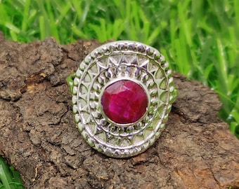 Handmade Indian Ruby Ring: 925 Sterling Silver Wedding Jewelry