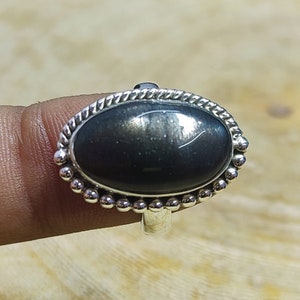 Golden Sheen Obsidian Ring: Dainty Oval Sterling Silver Boho Ring