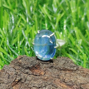 Anillo de cianita azul: anillo ovalado de plata de ley con puntas
