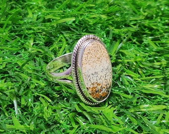 Boho Filigree Jasper Ring: Handmade 925 Sterling Silver
