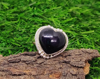 Onyx Heart Ring: 925 Sterling Silver Boho Promise Ring
