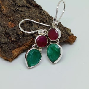 Boucles d'oreilles en argent sterling avec rubis émeraude : bijoux bohèmes faits main
